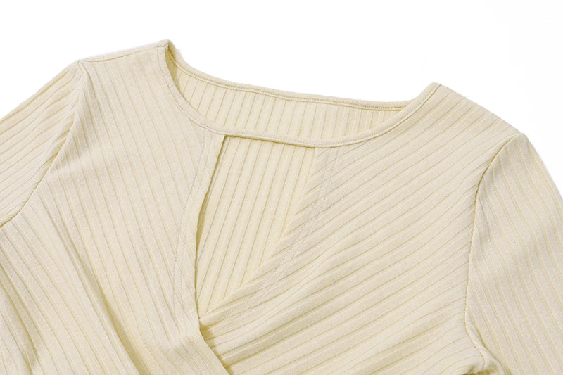 Hollow Out Knit Long Sleeve Round Collar Slim Crop Sweater