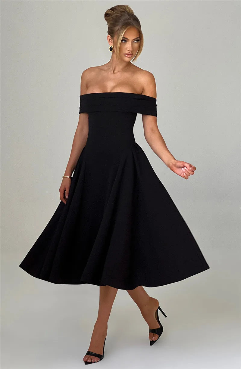 Off Shoulder Backless Midi Dress