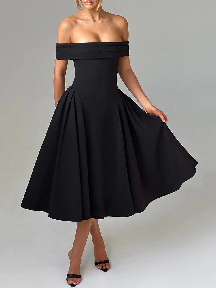 Off Shoulder Backless Midi Dress