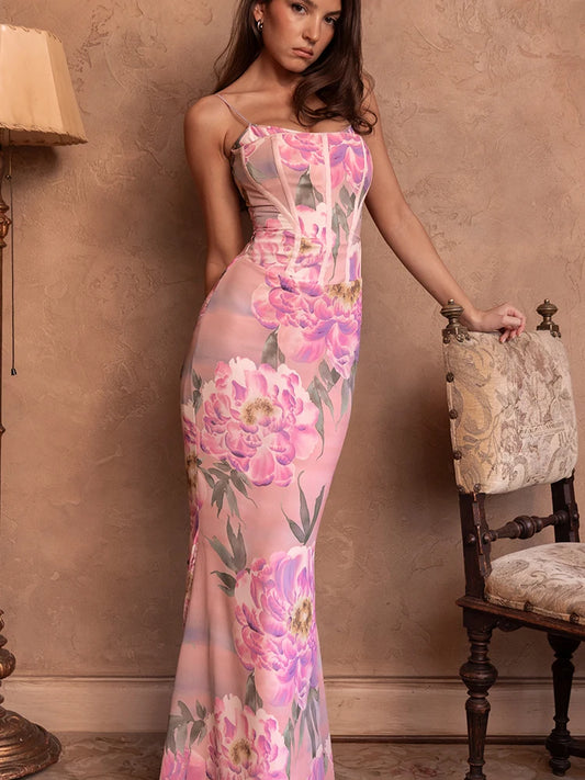 Aesthetic ed Dress Luxury Sleeveless Low Neck Body-shaping Maxi Frock