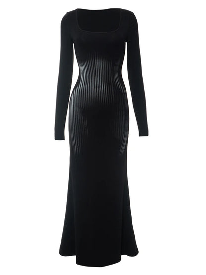 Square Collar Long Sleeve Mermaid Dress black