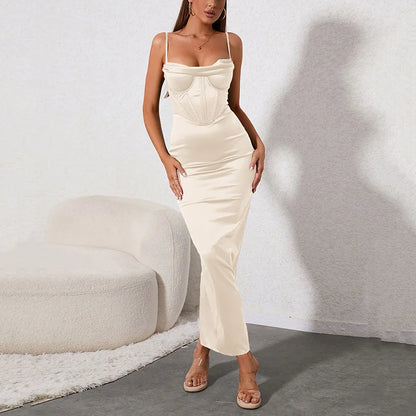 Satin Maxi Bodycon Dress - Corset Style Evening Dress