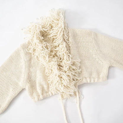 French Knit Set: Tie Cardigan, Long Sleeve Top & Mini Skirt