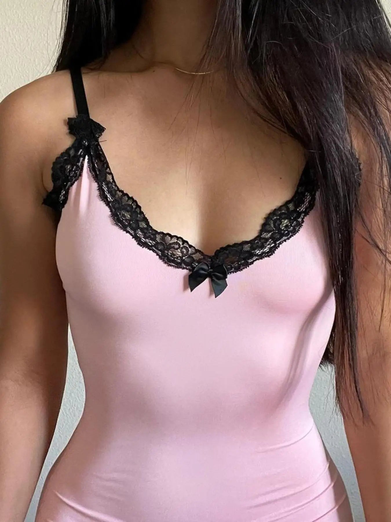 Contrast-color Patchwork Dress Lace Spaghetti Strap Bodycon Backless Dress