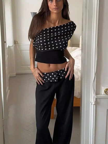 Polka Dots Off Shoulder Backless Ruched Top
