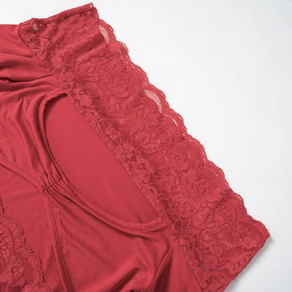 Hollow Out Lace T-Shirt Mini Skirt Set