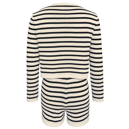 Striped Knit 2 Piece Set: Zebra Cardigan & High Waist Shorts