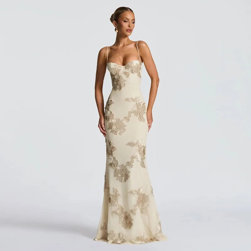 Flower Lace Up Backless Maxi Dress