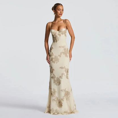 Flower Lace Up Backless Maxi Dress