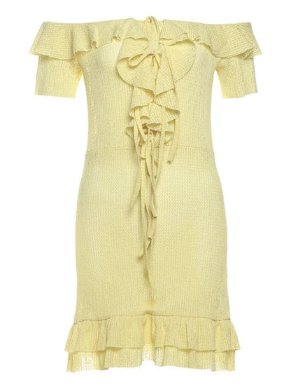 Yellow Ruffled Off Shoulder Short Dress