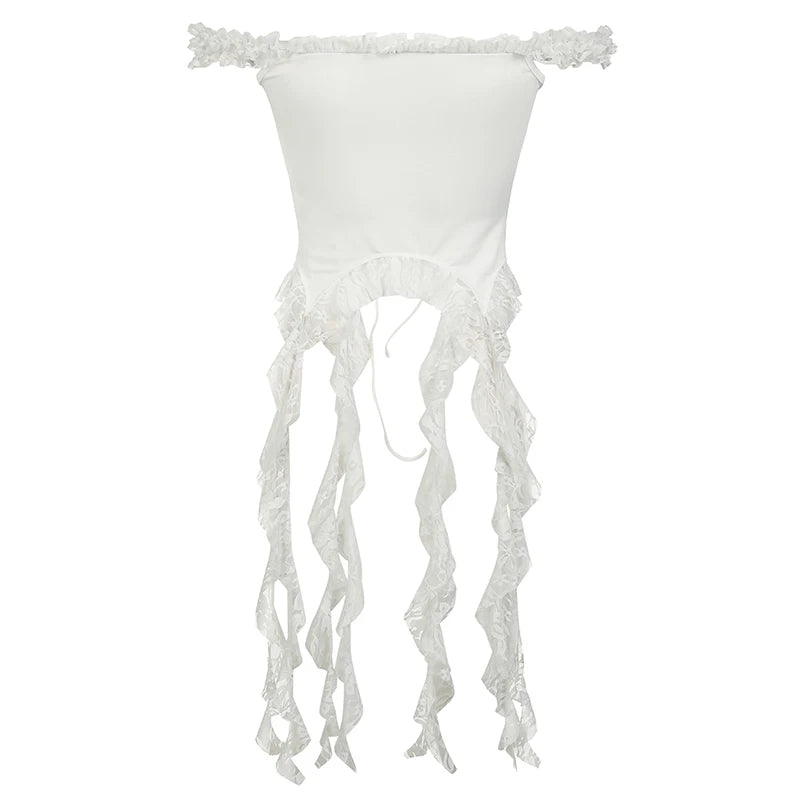 White Floral Lace Ruffle Top