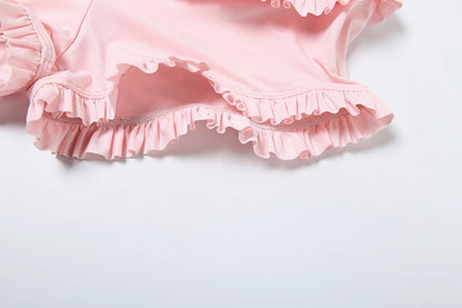 Classic 2 Piece Ruched Square Collar Crop Top & Shorts Set