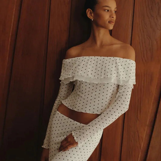 White Polka Dot Two Piece Set