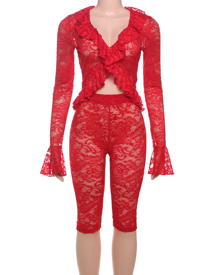 Lace Coquette Matching Shorts Set