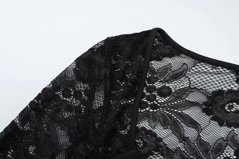 See Through Lace Square Neck Long Sleeve Top