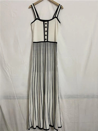 Knit Backless Spaghetti Strap A-line Dress - White