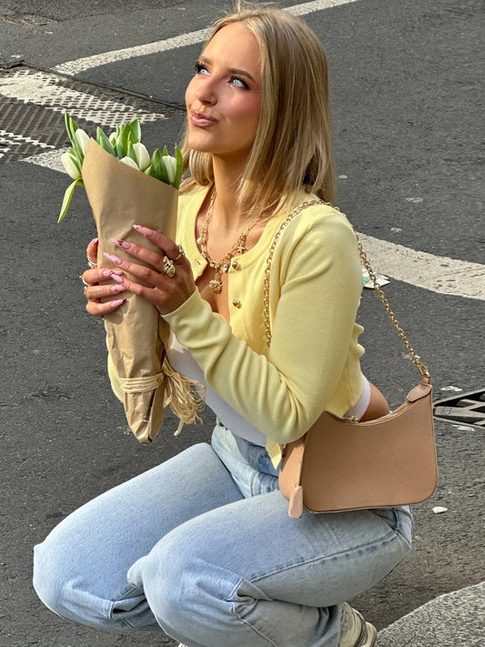 Yellow O-Neck Long Sleeve Cardigan
