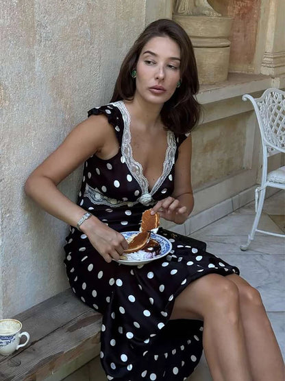 Black Backless Polka Dot Ruched Bodycon Midi Dress