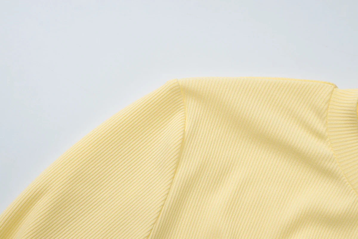 Yellow O-Neck Long Sleeve Cardigan