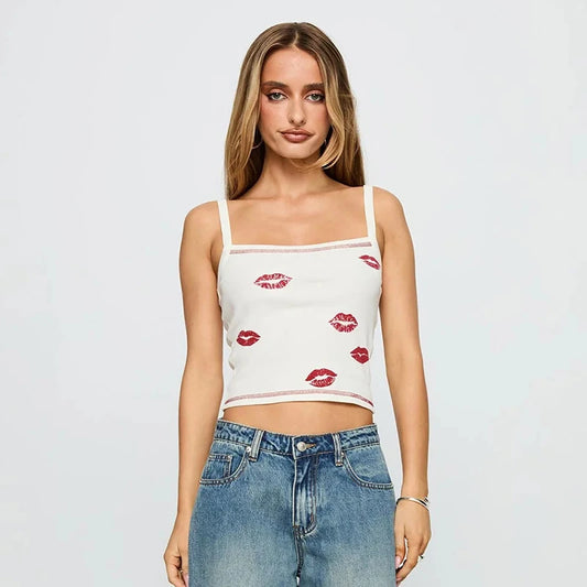 White Knit Sleeveless Short Top
