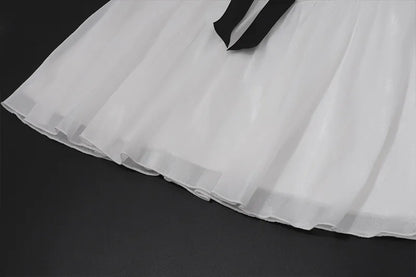 White V-Neck Long Sleeve Loose Ruffle Mini Dress