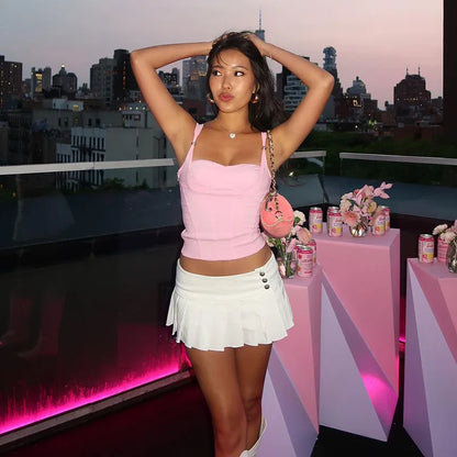Pink Square Collar Backless Top