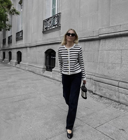 Striped Knit 2 Piece Set: Zebra Cardigan & High Waist Shorts