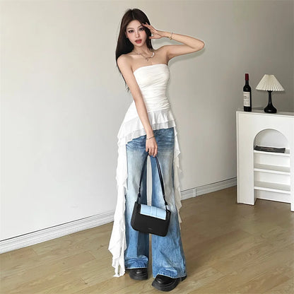 Solid Color Ruched Tassel Vest for Women