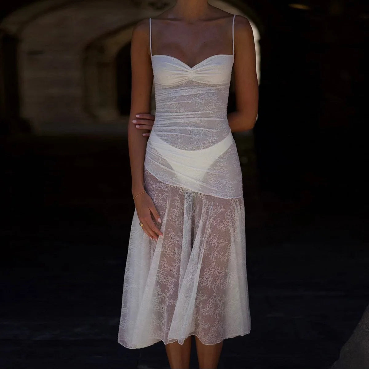 White Lace Midi Dress