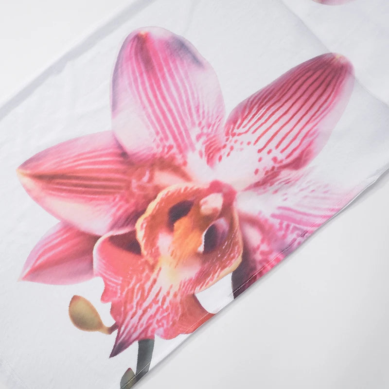 Spring 'S Slant Shoulder Orchid Print Mesh See-Through Patchwork Strapless Short Dress Lined Dress