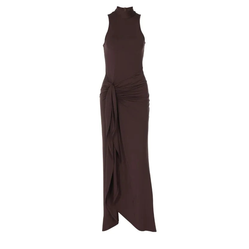 Brown Sleeveless High Slit Maxi Dress