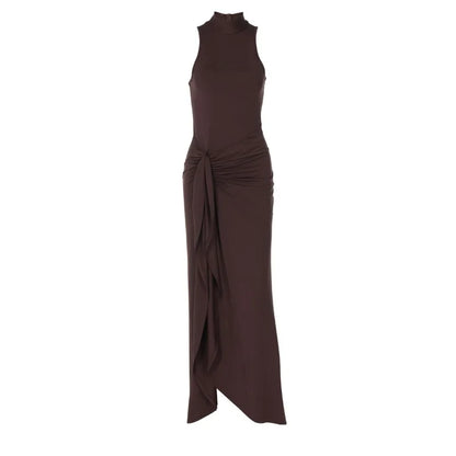 Brown Sleeveless High Slit Maxi Dress