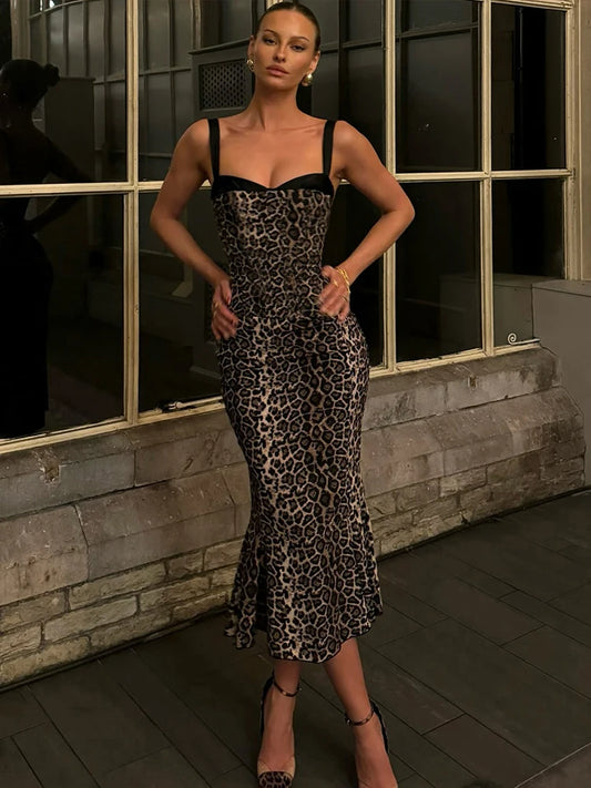 Leopard Backless Bodycon Midi Dress