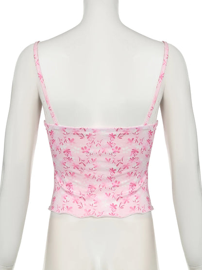 Pink Lace Bow V-Neck Top