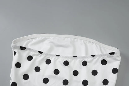 White Backless Slim Ruched Polka Dot Tank Top