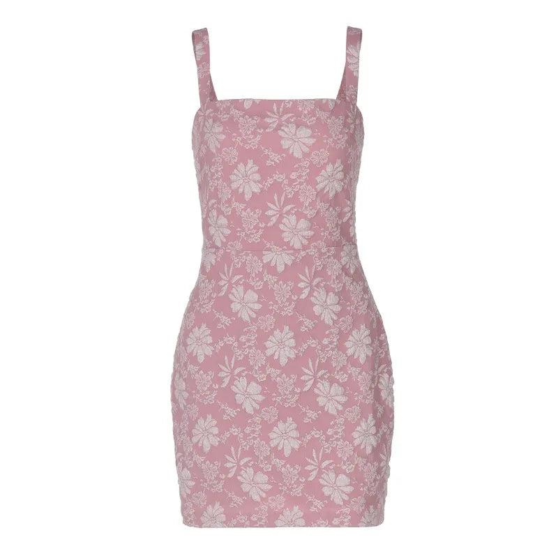 Pink Floral Backless Sleeveless Mini Dress