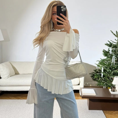 Ruffled Flare Sleeve Off Shoulder Top