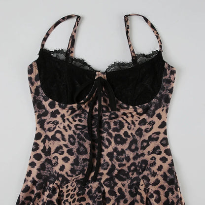 Leopard Print Patchwork Lace Dress