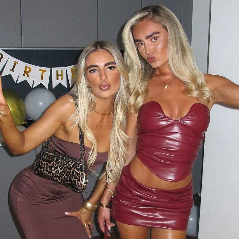 Red Bustier Slim Two Piece Set