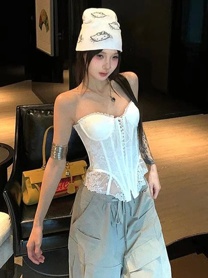 White Lace Strapless Top