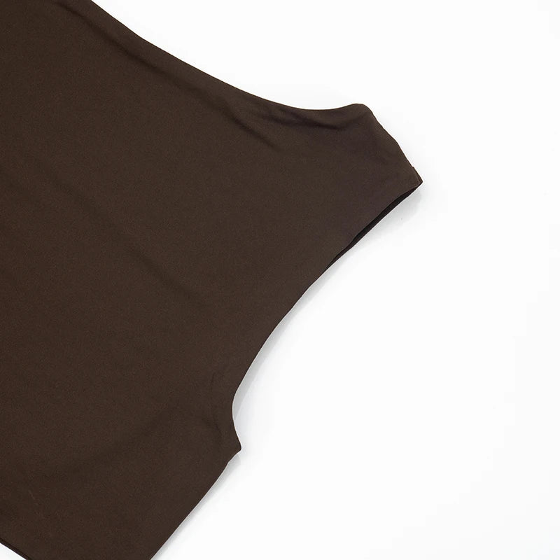 Brown Hollow Out Sleeveless Round Neck Top