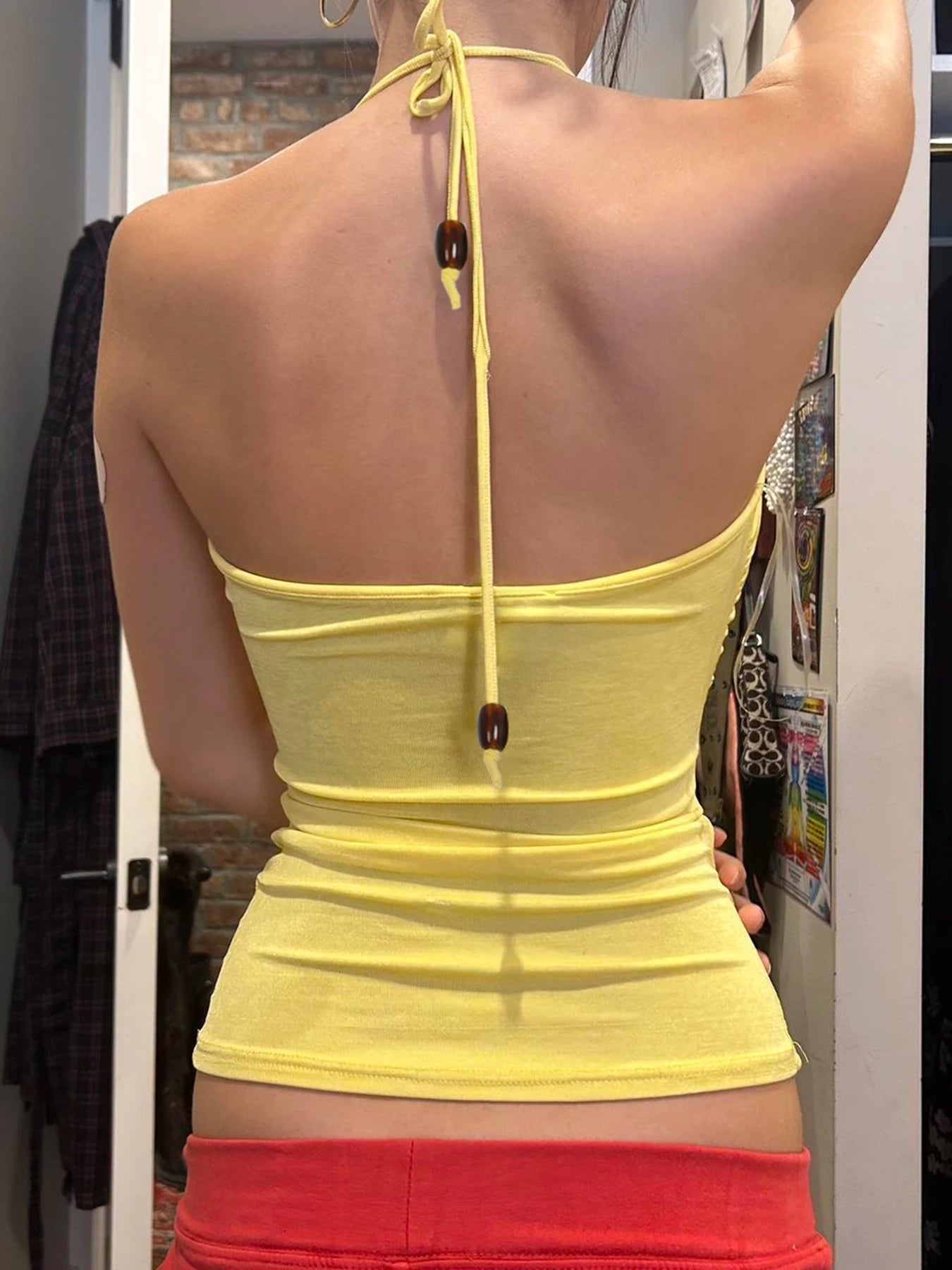 Halter Neck Camisole Backless Ruched Slim 's Sleeveless