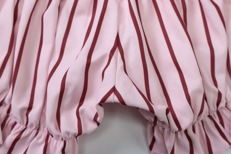 Pink Striped Tube Top and Mini Shorts Two Piece Set