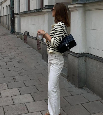 Striped Knit 2 Piece Set: Zebra Cardigan & High Waist Shorts