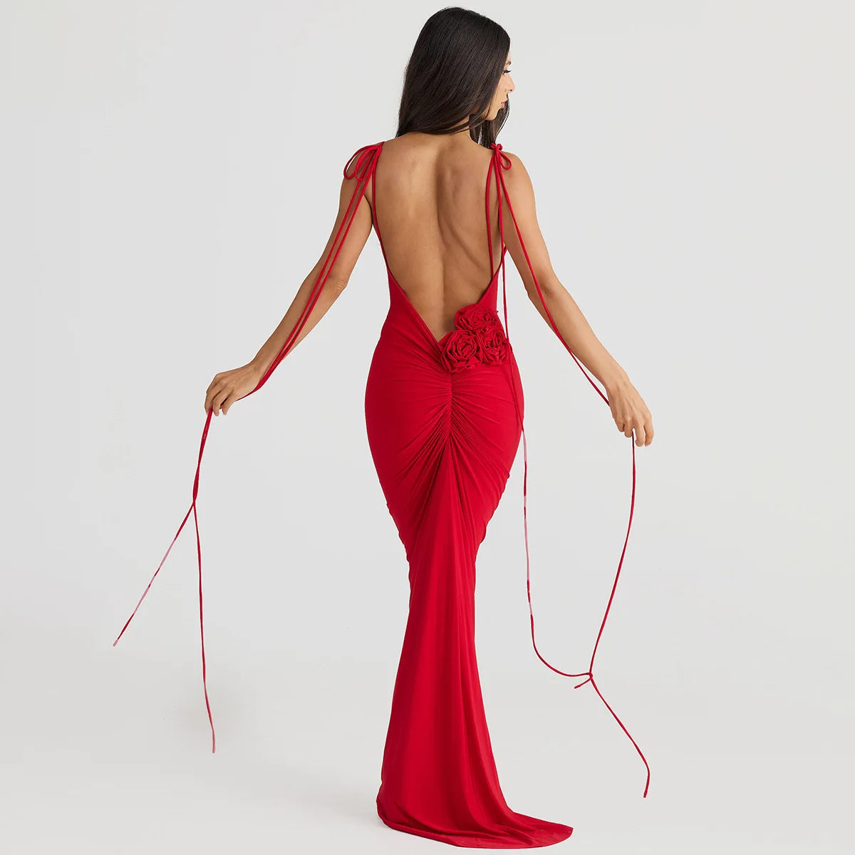 Floral Backless Long Fishtail Dress