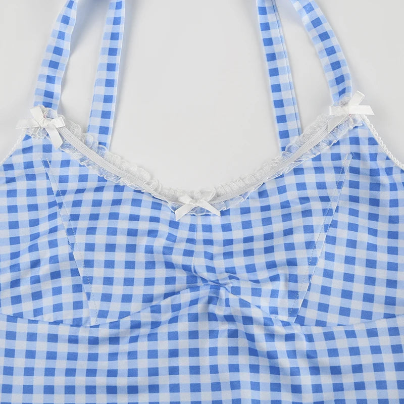 Lace Trim Plaid Top