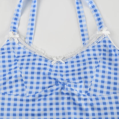 Lace Trim Plaid Camisole Top
