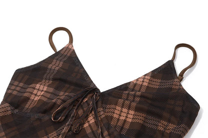 Brown Striped Plaid Slim Maxi Dress