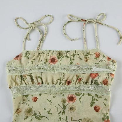 Green Lace Floral Camisole Top