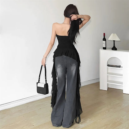 Solid Color Ruched Tassel Vest for Women